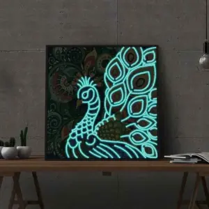 Jewel of the Night Peacock - Luminous Diamond Painting