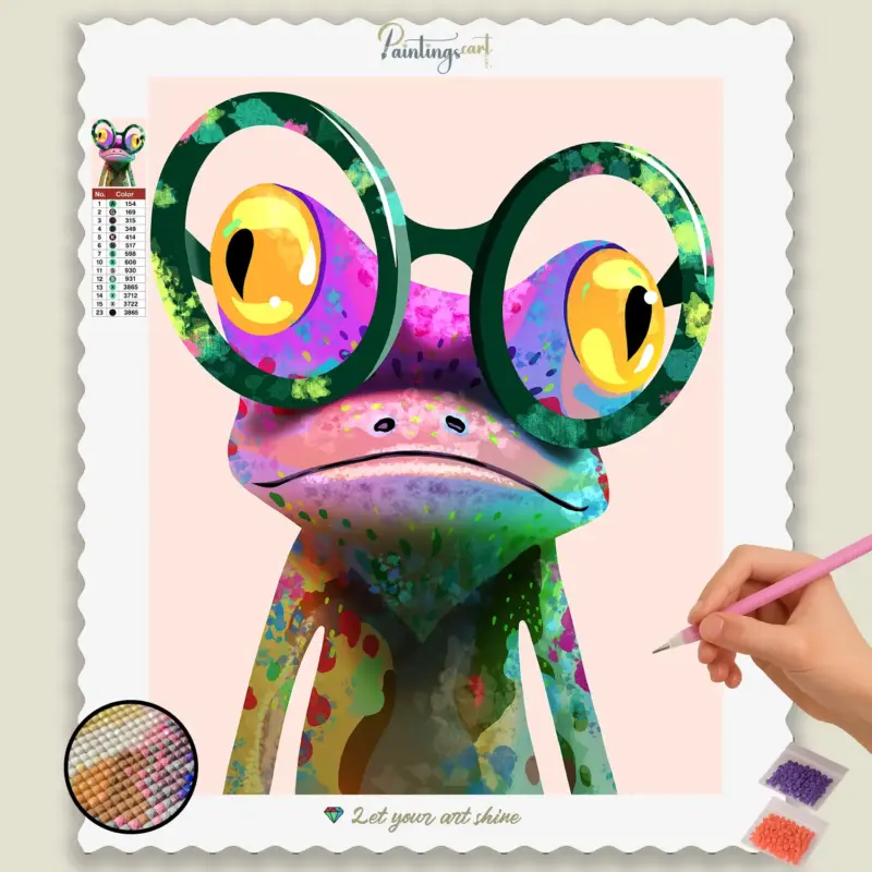 561837_base-diamond-painting-paintingscart Bunter Frosch mit Großer Brille