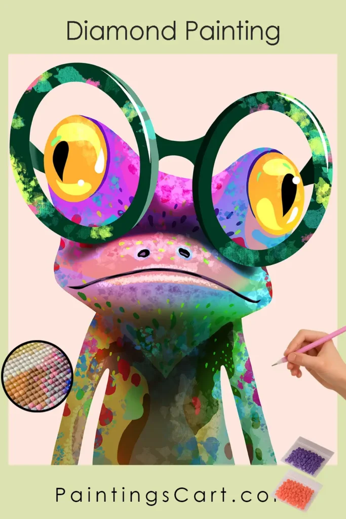 Colorful Frog with Big Glasses 1 561837 pin diamond painting paintingscart 683x1024 1 DIY paintings - Paint by numbers - Diamond Painting
