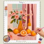 Exotische Orangen und Blumen