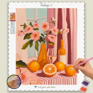 Exotische Orangen und Blumen