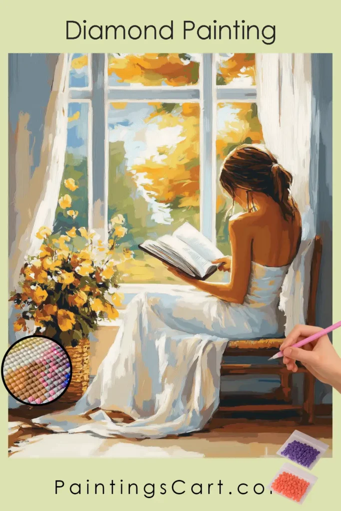 Girl in White by the Window 1 876136 pin diamond painting paintingscart 683x1024 1 DIY paintings - Paint by numbers - Diamond Painting