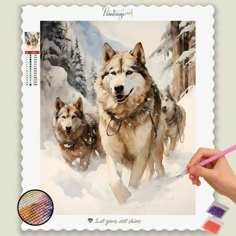 Alaska_1248_base-diamond-painting-paintingscart Wolves Running in Snow