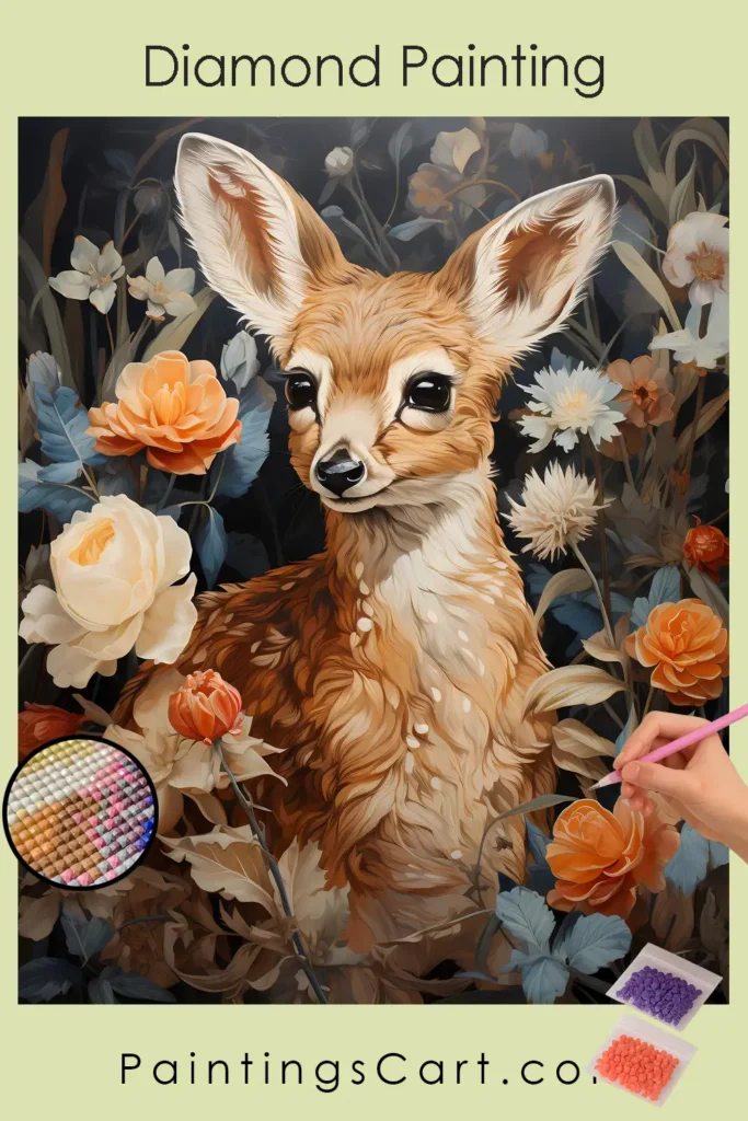 Fawn Deer and Flowers