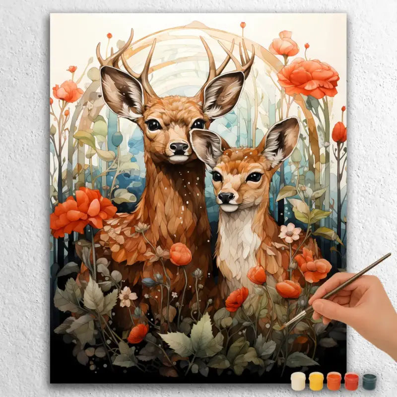 Flowers and Two Deer