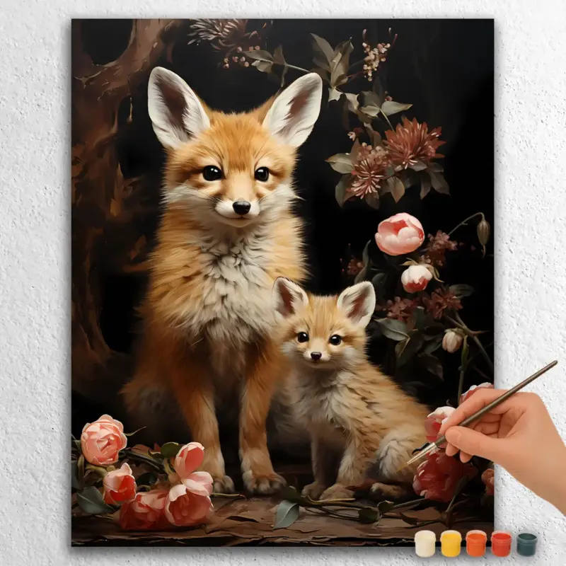 Baby Foxes in Flower Garden