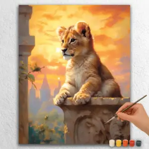 Baby Lion in Sunset