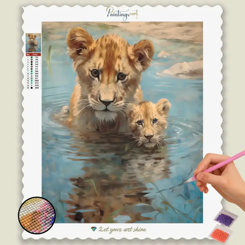 Baby_Lion_10386_base-diamond-painting-paintingscart Baby Lions in Water