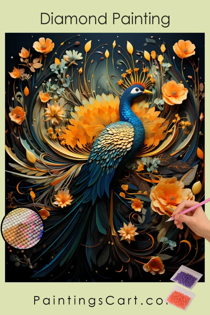 Peacock and Flowers
