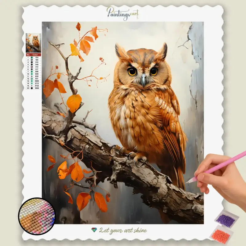Burnt_Orange_69534_base-diamond-painting-paintingscart Owl on a Branch