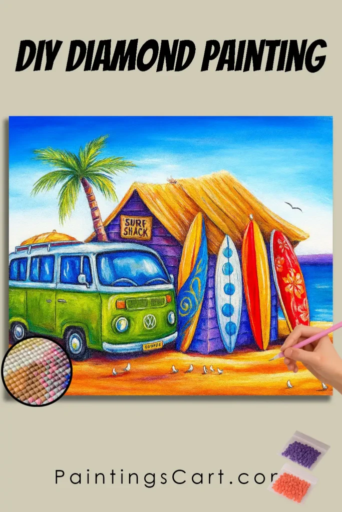 Car and beach pin diamond painting paintingscart 683x1024 1 DIY paintings - Paint by numbers - Diamond Painting