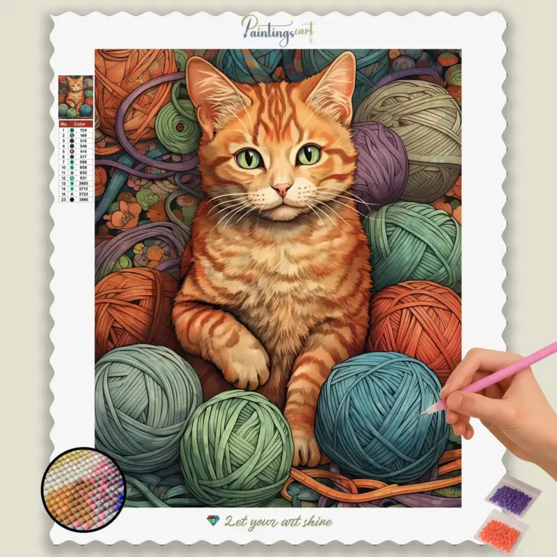 Cat with Yarn Balls