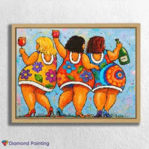 Freudige Damen in Bunten Kleidern