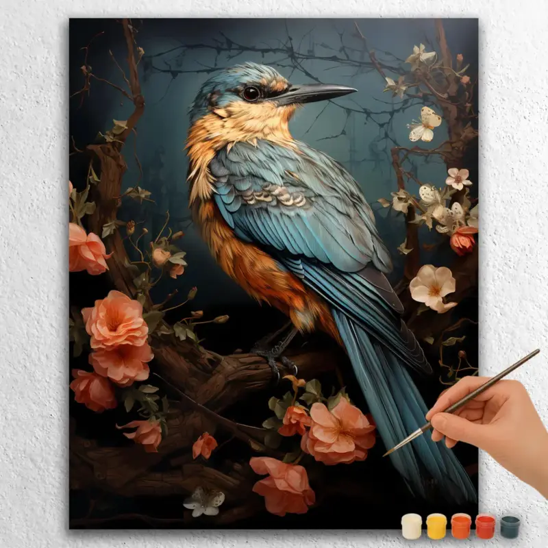 Chalkboard-Spring-5723 Blue Sparrow and Flowers