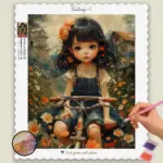 Chibi_Summer_69743_base-diamond-painting-paintingscart Cute Baby Girl on Cycle