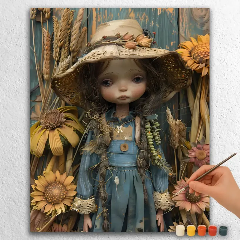 Cute Girl with Flowers and Hat