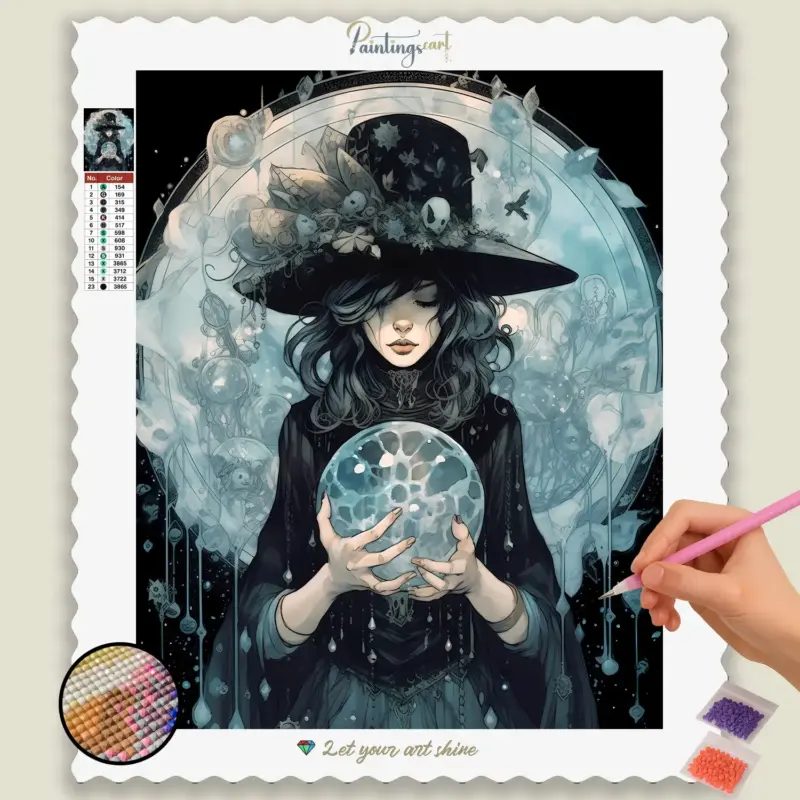 Crystal_Witches_22921_base-diamond-painting-paintingscart Witch with Crystal and Black Hat