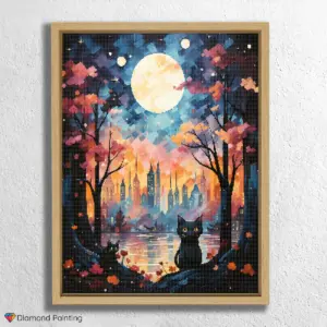 Black Cat and Cityscape