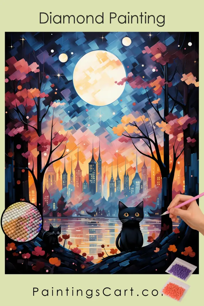Black Cat and Cityscape