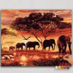 Elephant Family and Sunset
