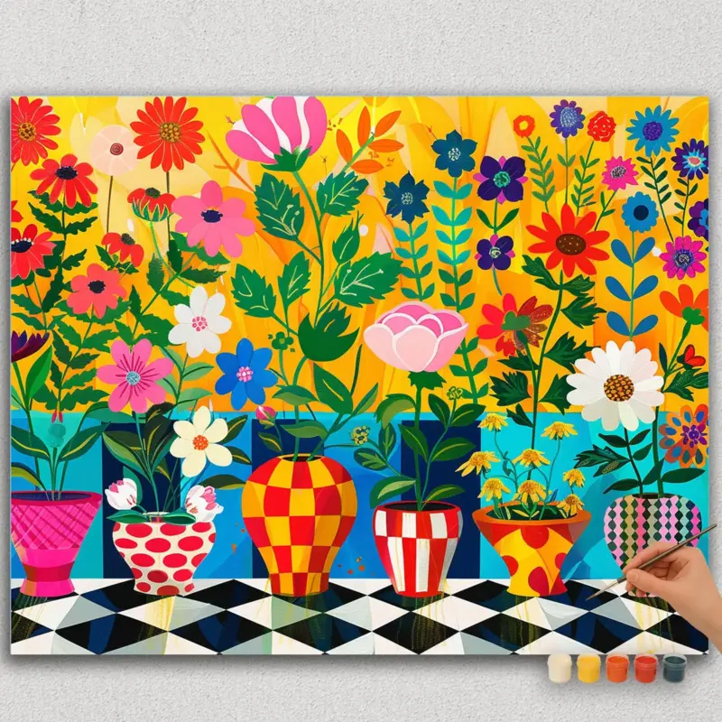 Colorful Flowers and Pots