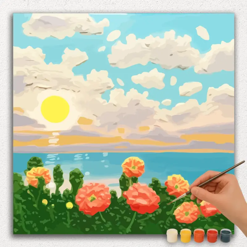 Paint-By-Numbers-DIamond-Painting-Square-pn-12 Cloudy Weather and Flowers