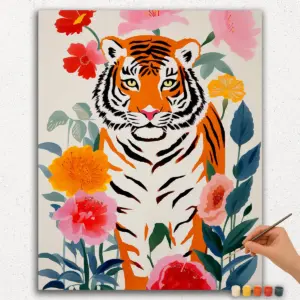 Tiger in Flower Garden - Paint by Numbers