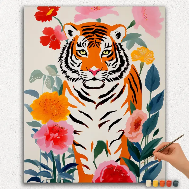Tiger in Flower Garden - Paint by Numbers