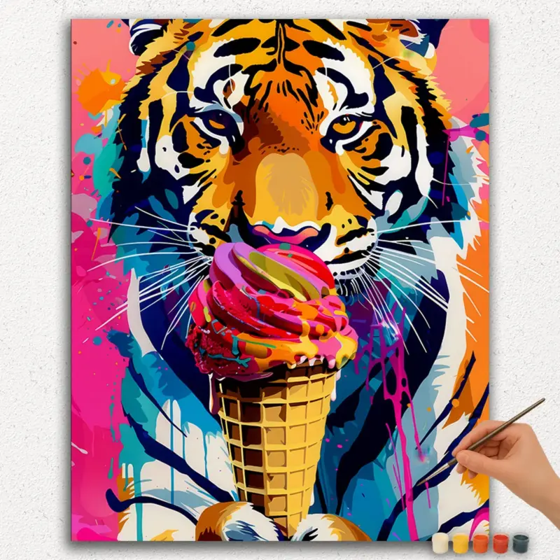 Paint-By-Numbers-DIamond-Painting-Ver-JPE-21 The Tiger and Ice-Cream Pop Art Paint By Numbers