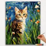 Paint-By-Numbers-DIamond-Painting-Ver-JPE-46 Cat and Flowers - Paint By Numbers