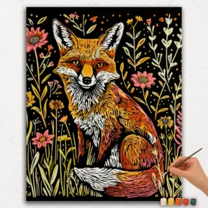 Fox and Colorful Flowers