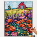 Colorful Flowers and House