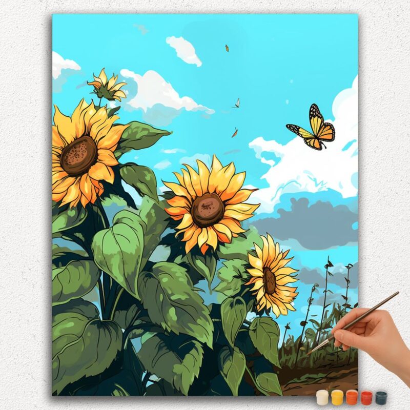Paint-By-Numbers-DIamond-Painting-Ver-PNV-16 Sunflowers and Butterflies