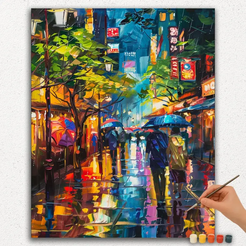 Paint-By-Numbers-DIamond-Painting-Ver-PNV-168 Its Raining Cityscape