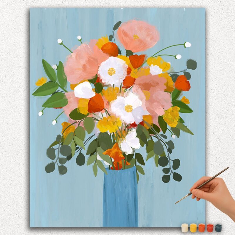 Colorful Flowers in Blue Vase