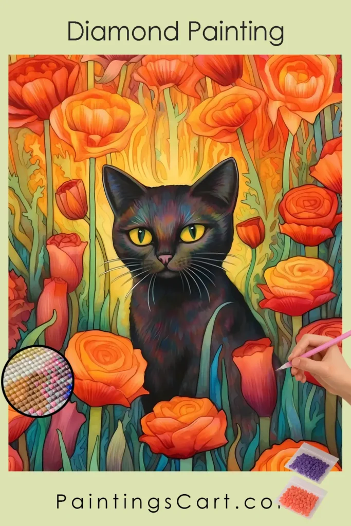 Black Cat and Flowers