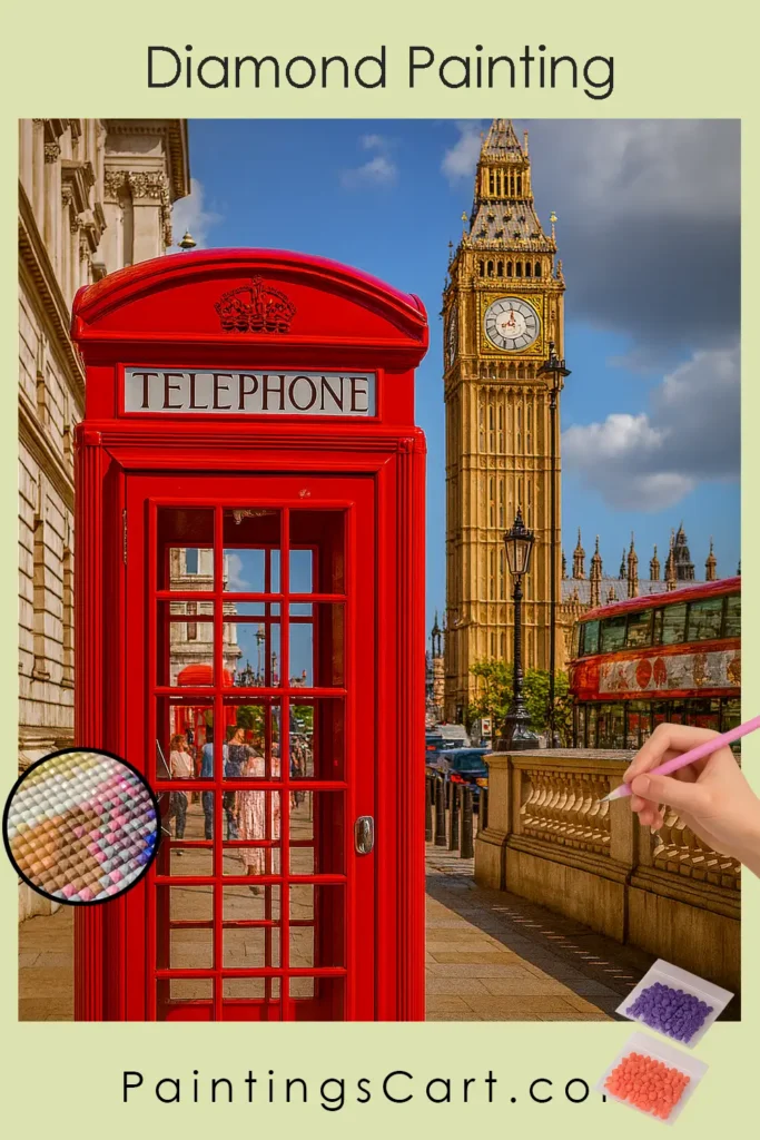 Red Telephone booth pin diamond painting paintingscart 683x1024 1 DIY paintings - Paint by numbers - Diamond Painting