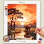 Safari_Spring_113385_base-diamond-painting-paintingscart Elephant in Jungle Sunset