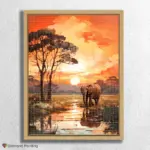 Safari_Spring_113385_float-diamond-painting-paintingscart Elephant in Jungle Sunset