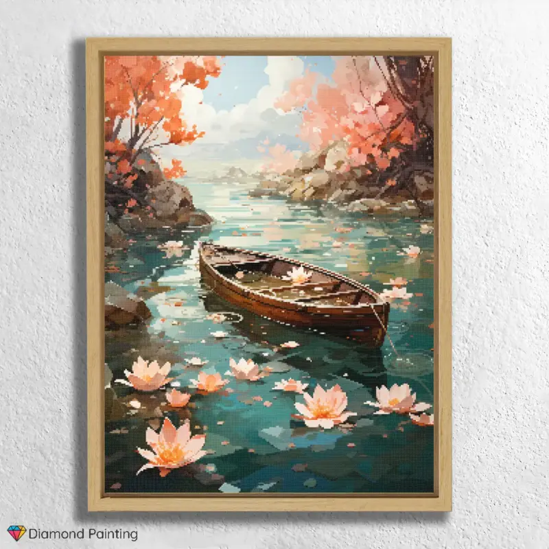 Flowers and Boat in a Lake