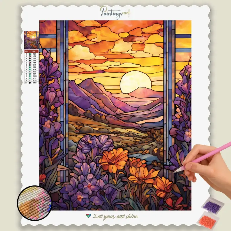 Sunrise in Mountains Stained Glass