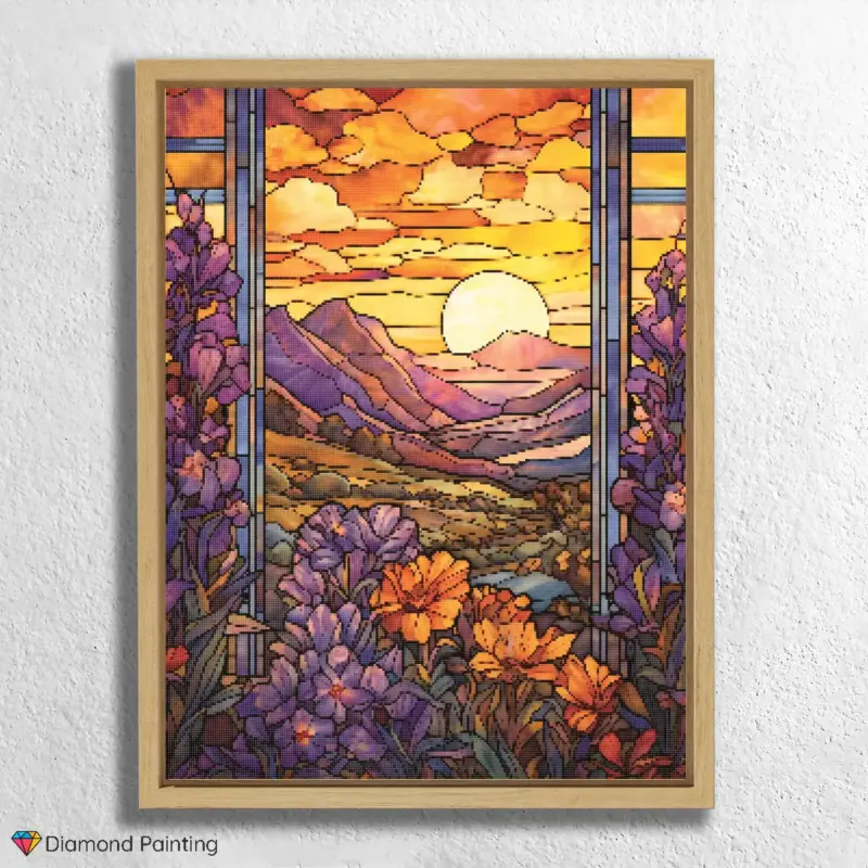 Sunrise in Mountains Stained Glass