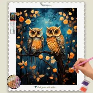 Owls in Starry Fall Night