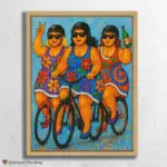 Vibrant_Cycling_Trio_in_Dresses_float-diamond-painting-paintingscart Vibrant_Cycling_Trio_in_Dresses