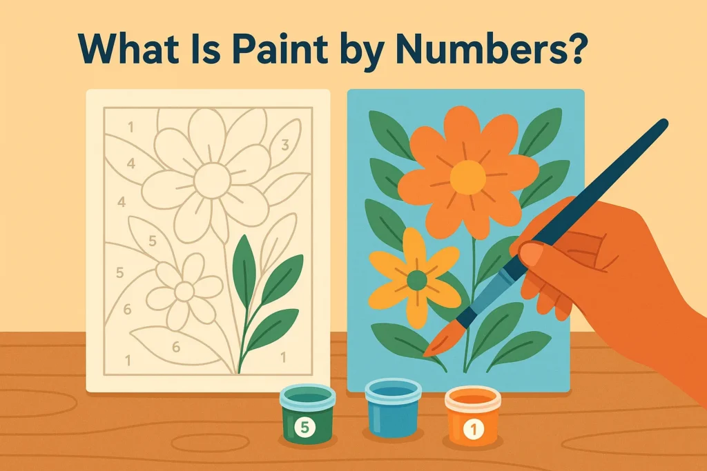 Image showing a partial filled and a complete filled paint by numbers canvas